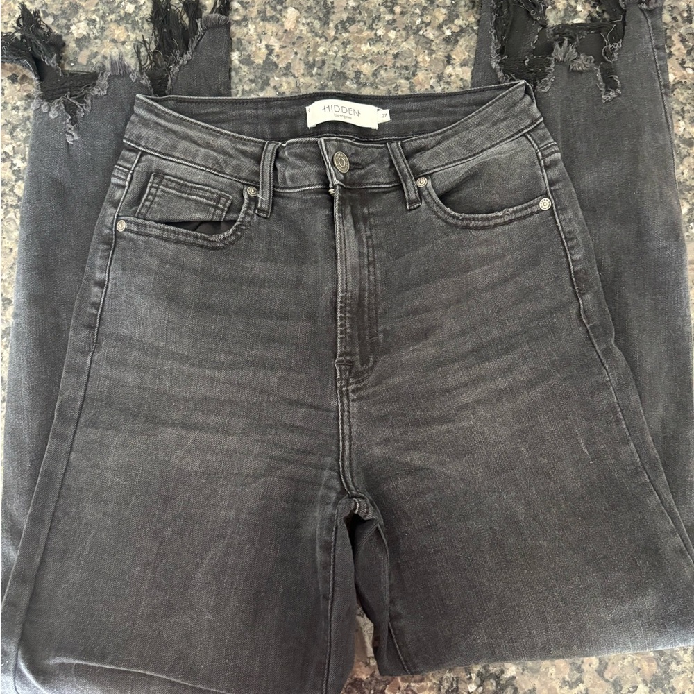 Hidden Distressed Charcoal Ankle Jeans
